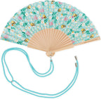 Legami - ¡Que Calor! Folding Fan, Bee Theme, Matching Removable and Adjustable Lanyard, Polyester, Wooden Handle, 3.5 x 23 cm