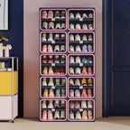 Vipbox Foldable Shoe Rack Organizer with 10-Tier Storage, Easy No-Tool Assembly Shoe Cabinet with Magnetic Clear Doors, Large Capacity 40 Pairs Collapsible Shoe Storage for Entryway, Bedroom， Hot Pink