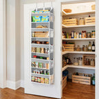 Yecaye Over the Door Organizer 5 Tiers, Heavy Duty Hanging Storage with 5 Large Clear PVC Pockets and 10 Side Pockets, 56lbs Capacity for Closet Door Bathroom Bedroom Nursery Dorm Laundry Room, Grey