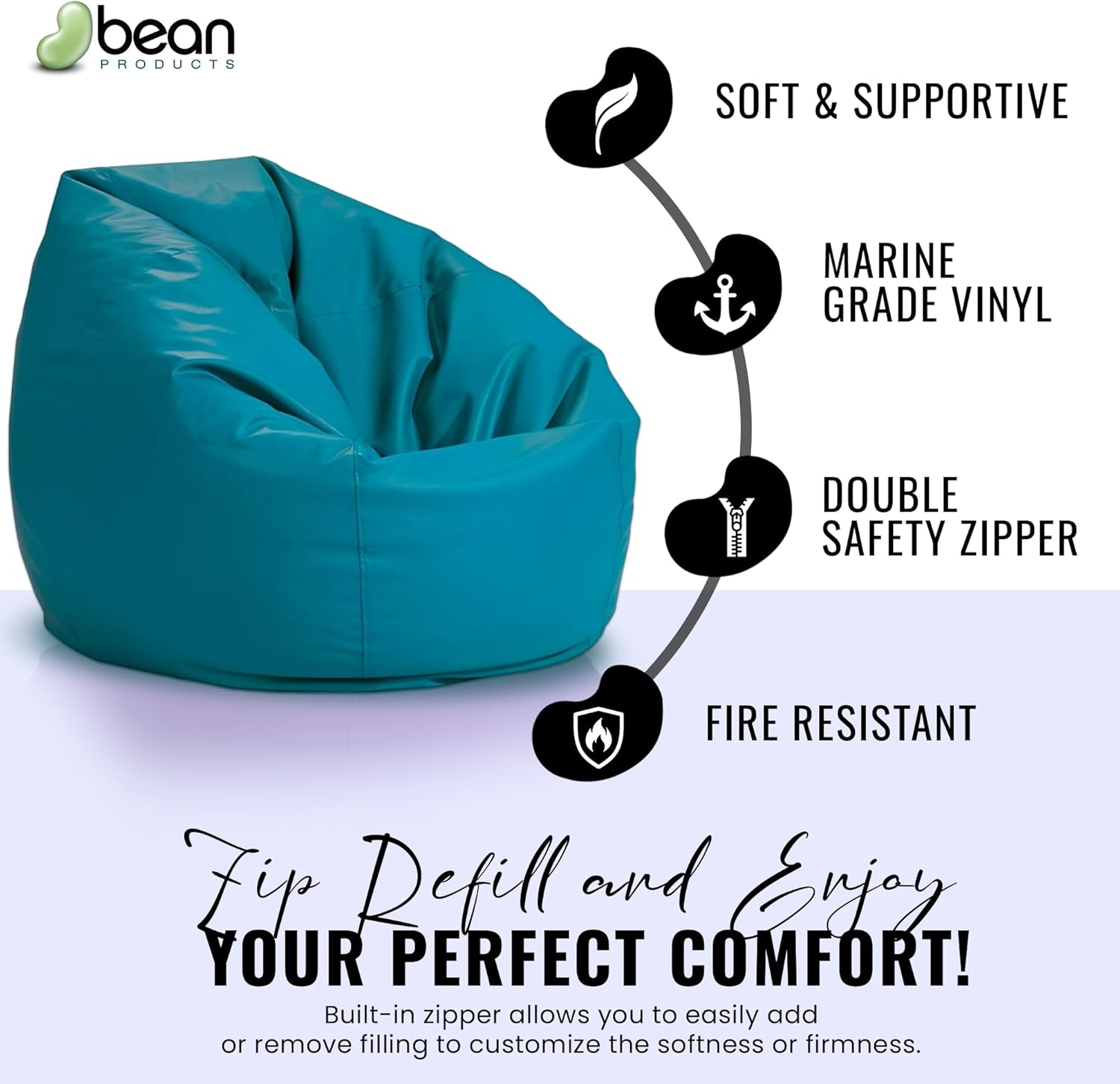 Bean Products Vinyl Marine Boat Bean Bag Chair Cover - Retro Style Weatherproof Lazy Sofa Cover for Adults - Washable Bean Bag Cover Without Fill - Comfortable Small Bean Bag, 33x31x20 - Royal Blue
