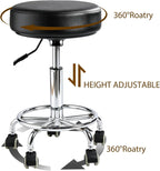 Rolling Stool with Wheels, Thick 7.5cm Cushion Professional Swivel Drafting Stool, Height Adjustable Heavy Duty 500 lb Stool with Silent Casters and Foot Ring for Salon Tattoo Clinic Home Office