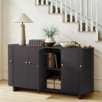 ONBRILL 63 Inch Sideboard Buffet Cabinet, Modern Oval Cabinets with Doors, Large Buffet Cabinets with Storage, Console Credenza w/Adjustable Shelves for Living Room, Kitchen, Entryway, Black