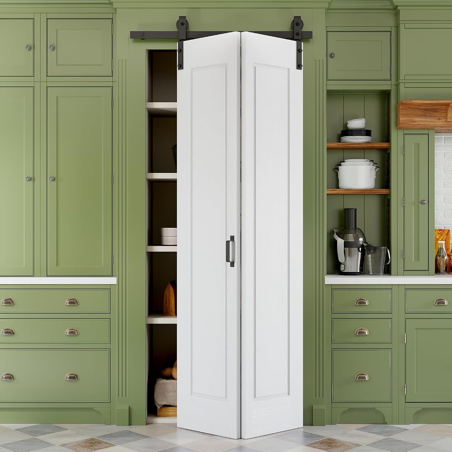 36" x 84" Paintable Bifold Barn Door with 40" Hardware & Handle - 1 Raised Hollow Core Panels No Assembly Required, Pre-Drilled Holes for Easy Installation, Pantry Closet Bi Fold Barn Doors