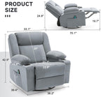 Swivel Rocker Recliner Chair with Heat and 8-Point Massage, Extra Wide Manual Lounge Sofa for Adults, Overstuffed Living Room Chair with 2 Cup Holders 4 Pockets & Remote (-Grey)