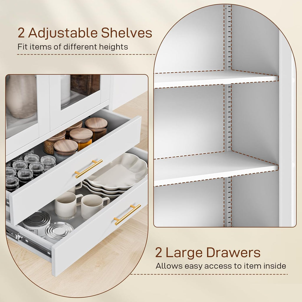 Holiwei Metal Storage Cabinet, 73" Arched Kitchen Pantry Organizer with 2 Drawers & 2 Adjustable Shelves, Freestanding Display Cabinet for Living Room