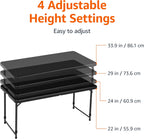 Amazon Basics Portable 4 Ft Rectangular Folding Dining Table, 4 Adjustable Height Settings, Space Saving Fold-in-Half Design and Carrying Handle, Indoor & Outdoor, Washed Black, 47.8 x 23.9 x 33.9 in