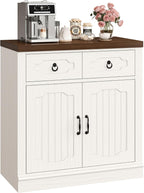 LIKIMIO Buffet Cabinet with 2 Drawers, 32" Sideboard Buffet Storage Cabinet with Doors and Shelves, Farmhouse Coffee Bar Station Kitchen Cabinet for Dining Room, Living Room, Entryway, White