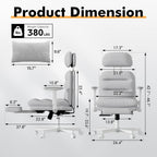 GXJ Criss Cross Chair with Flip-up Arms, Executive Office Chair with Foot Rest, Cross Legged Office Chair G800 Plus, Extra Lumbar Pillow, Corduroy Comfy Computer Desk Chair for Home, Grey