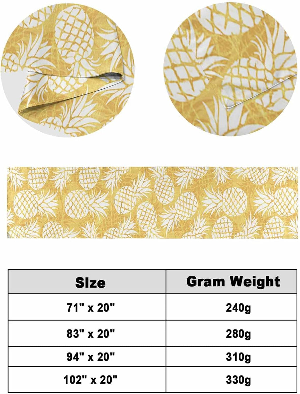 Yellow Pineapple Bed Runner Scarf King Size, Tropical Summer Botanical Fruits Luxury Bed Throw Runners & Scarves for Twin Full Queen King Foot of Beds, Bedroom Hotel Wedding Room Decoration, 94"x20"