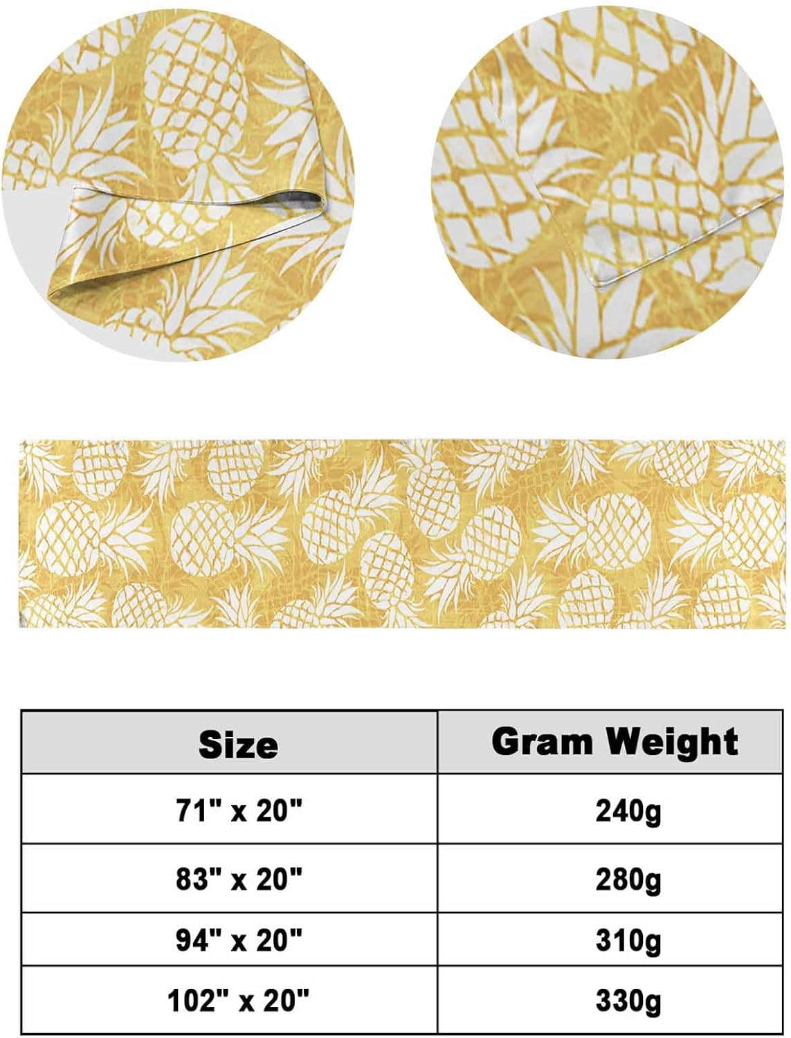 Yellow Pineapple Bed Runner Scarf King Size, Tropical Summer Botanical Fruits Luxury Bed Throw Runners & Scarves for Twin Full Queen King Foot of Beds, Bedroom Hotel Wedding Room Decoration, 94"x20"