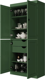 Palace Imports Solid Wood Kitchen Pantry Cabinet - 71.5" Tall x 32" Wide - Wooden Storage Cabinet w/ 4 Shaker Doors, 2 Drawers, 4 Adjustable Shelves - Green, 100% Eco-Friendly Wood, Made in Brazil