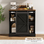 HOMFAMILIA 31.5" H Farmhouse Coffee Bar Cabinet w/Storage, White Kitchen Coffee Station with Sliding Barn Door, Rustic Buffet Cabinet with Adjustable Shelves, for Kitchen, Living Room, Black