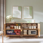 IFGET Modern Buffet Cabinet with Storage, 70" Large Sideboard Buffet Storage Cabinet with 4 Doors and Adjustable Shleves, Wooden Curved Coffee Bar for Dining Room, Kitchen, Living Room, Natural Oak