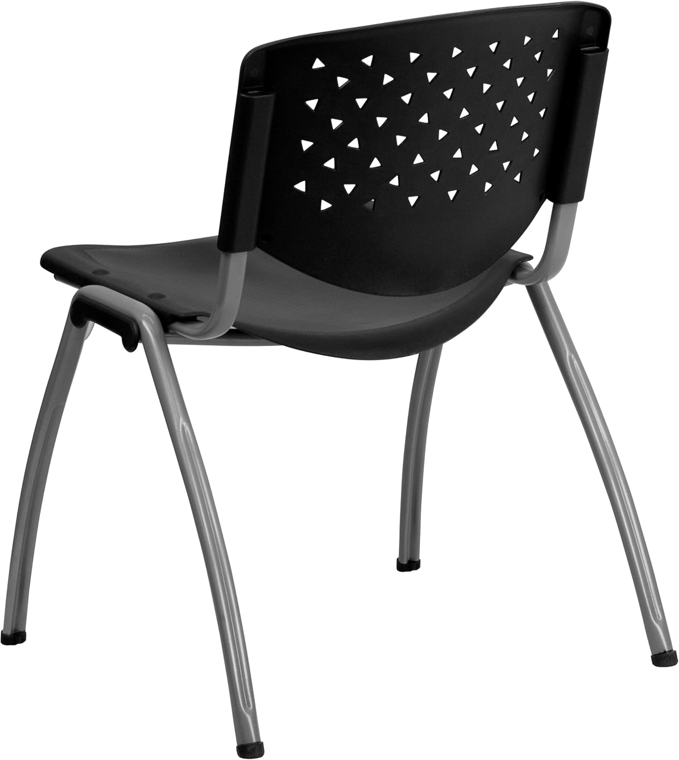 EMMA + OLIVER Home and Office Black Plastic Stack Chair with Perforated Back - Guest Chair