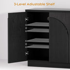 Yechen 55" Black Fluted Sideboard Buffet Cabinet with Arched Reeded Doors, Modern Mid Century Credenza Accent Storage Cabinet with Adjustable Shelves for Living, Kitchen, Entryway