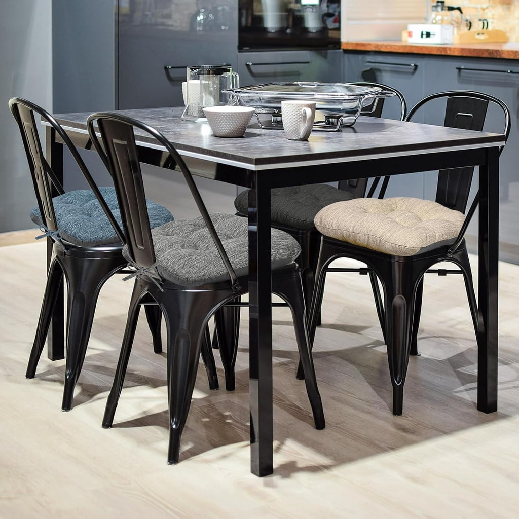 baibu 14×14 Metal Dining Chair Pads with Ties Set of 2, Super Soft Kitchen Chair Cushions Bar Stool Cushions with Non-Slip Bottom - 2 Cushions only (Brown, 14×14×2.5in)
