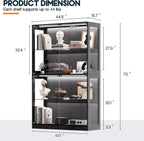 AMERLIFE 45-Inch RGB Display Cabinet with Glass Doors | 70 H x 45 W x 16 D In, 4-Tier Storage, Adjustable Glass Shelves, RGB LED Lights, Press-to-Open Doors, Black