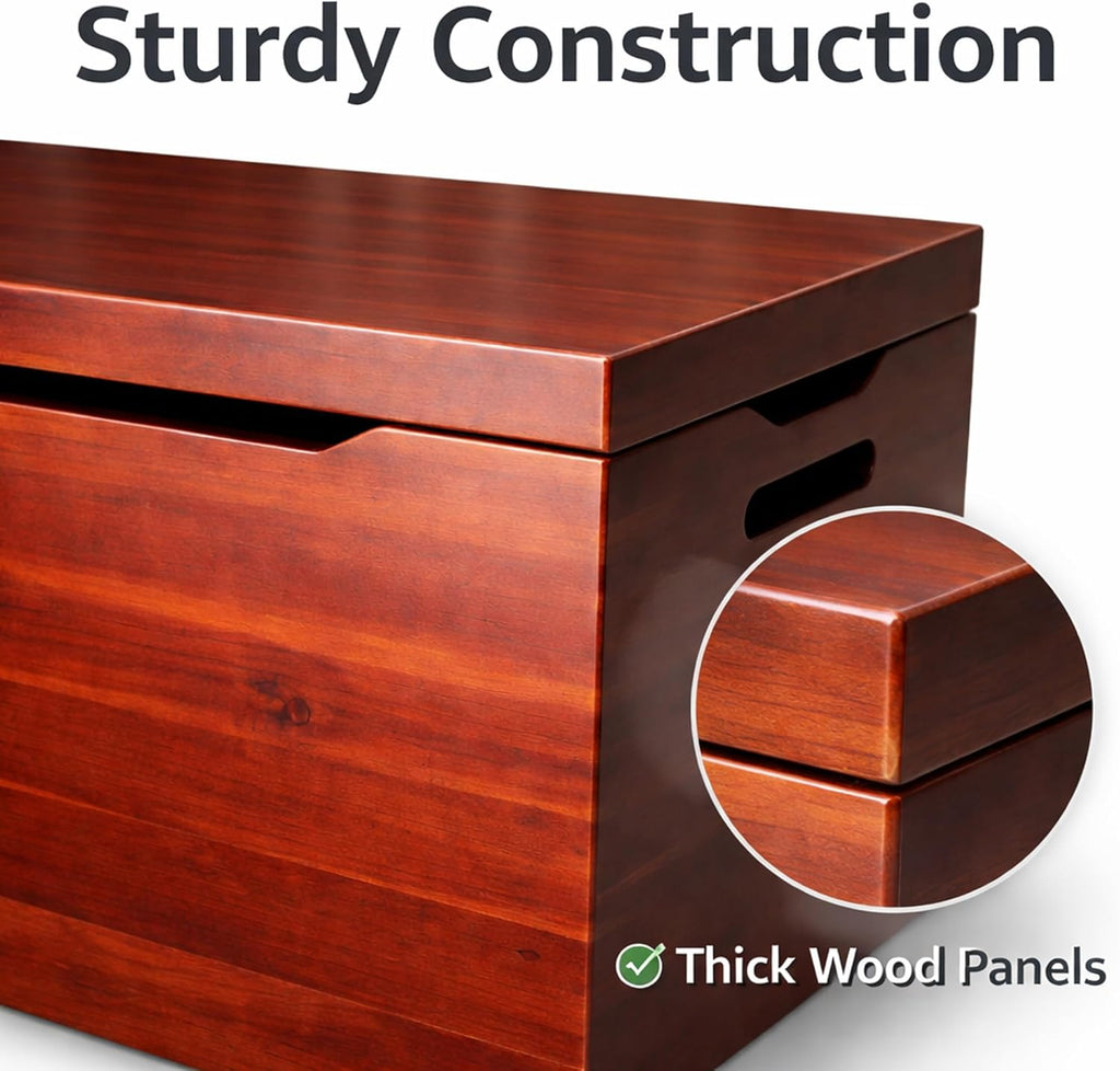 Fully Assembled, Solid Wood Storage Chest with Lid & Handles, Wooden Box, Organizer, Storage, Birthday, Gift, Blankets, Clothes, Keepsakes, Anti-Slam Hinges, 30” Professional Mahogany Finish
