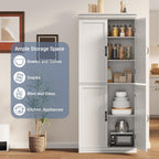 70 Inch Tall Pantry Cabinet, Wood Kitchen Storage Cabinet with 4 Doors & Adjustable Shelves, Modern White Pantry Organizer Cupboard for Dining Room, Living Room