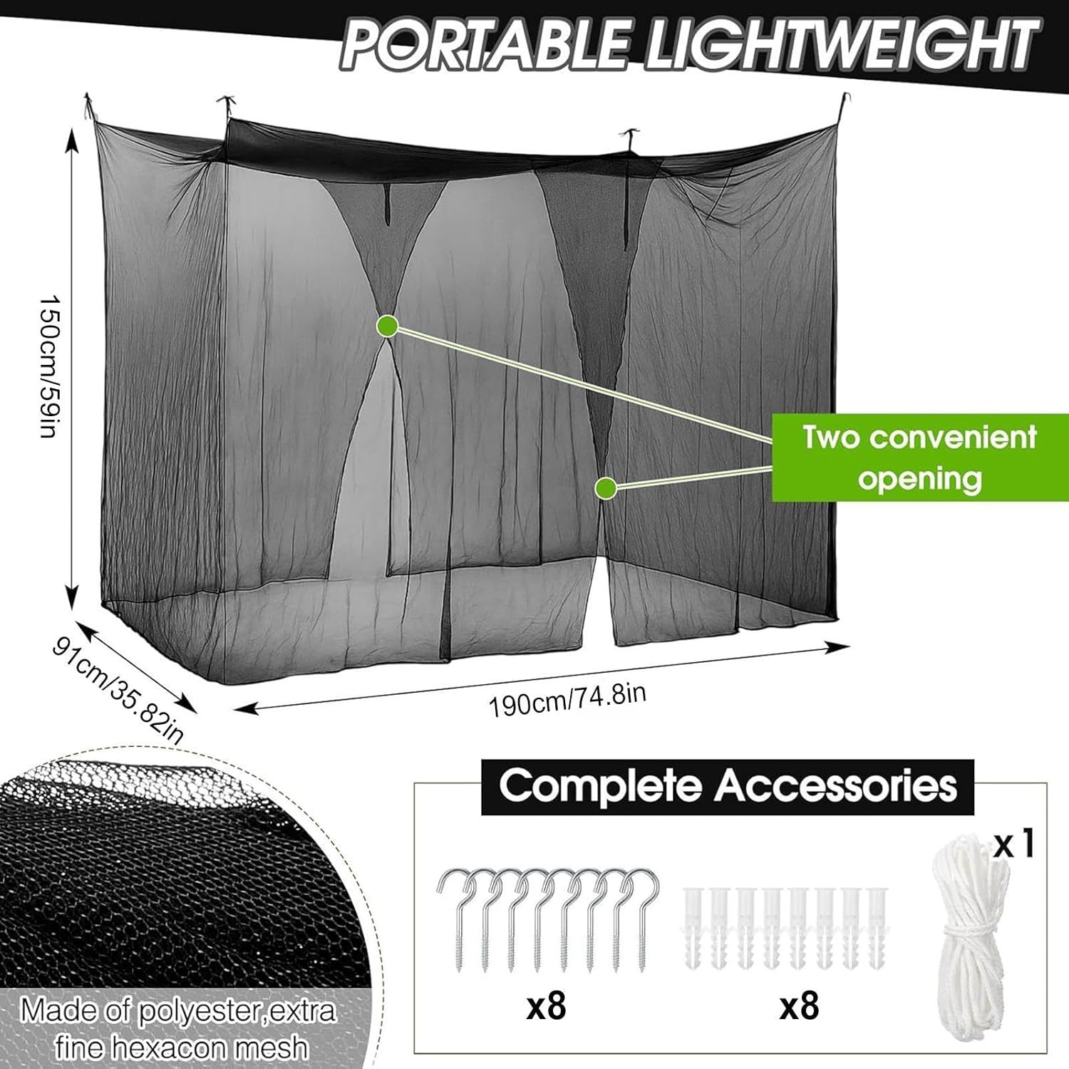 Fly Net - Durable Polyester lnsect Protection Netting, Spacious Adventure Travel Canopy, essentiaI Climber Sleeping Bed Cover, Easy Setup Relaxation Enclosure | for Home Yard Indoor Outdoor Use