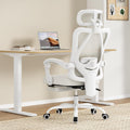 Farini Office Chair with Footrest, Ergonomic Mesh Office Chair with Headrest, High Back Desk Chair with Lumbar Support, Swivel Computer Chair for Office Study Room, White and Beige