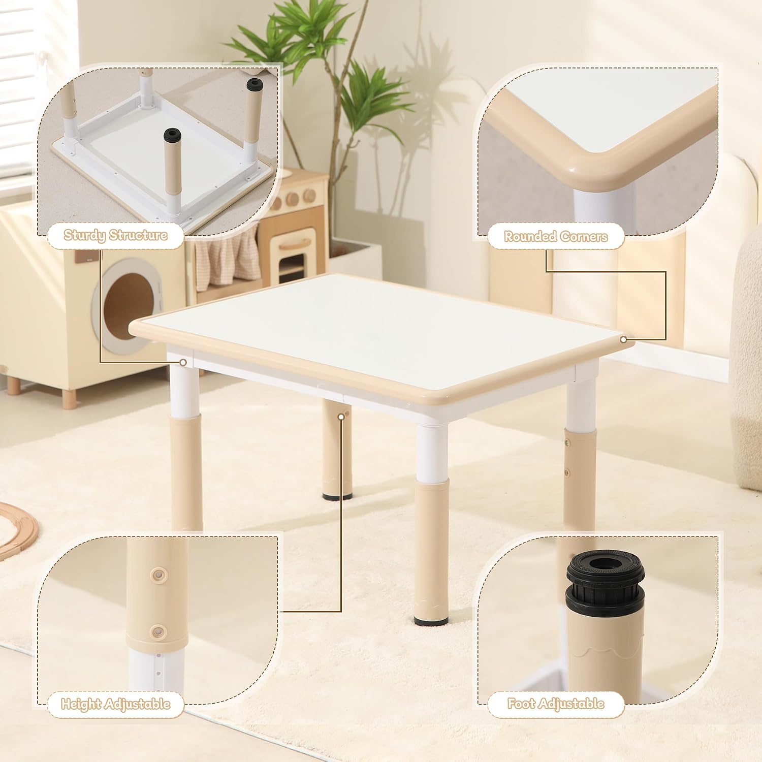 Kids Table and 2 Chairs Set, Height Adjustable Toddler Chairs, Graffiti Desktop Study With Anti-Slip Foot Covers, Children Activity Set for Ages 2-10