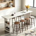 Solid Wood Bar Table with Storage Shelf, 1" Thick Counter Height Pub Table, T-Shaped Stable Legs, Narrow Long Bar Table for Kitchen, Dining, Living Room etc.