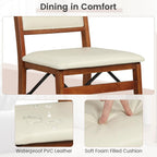 COSTWAY Folding Dining Chairs Set of 2, Wooden Kitchen Side Chairs w/Padded Seat, Solid Wood Frame, 400 LBS Load Bearing, No Assembly Needed, Vintage Foldable Chairs for Dining Living Room, Walnut