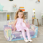 HONEY JOY Toddler Couch, 2-in-1 Convertible Sofa to Lounger, Glow in The Dark, Extra Soft Flip Open Fold Out Chair & Sleeper, Kids Playroom Furniture, Foam Sofa for Boys & Girls, Pink