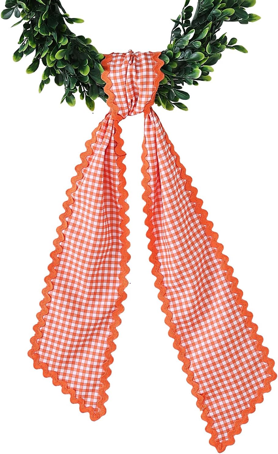 DYSHAYEN Wreath Sash for Front Door,Canvas RIC Rac Trim Wreath Accessories for Yard Doorway Indoor Outdoor Bridal Shower Easter Home (Orange Plaid-Orange Trim)