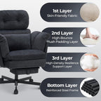 Criss Cross Office Chair with Foot Rest, Big and Tall Office Desk Chair with Flip Armrests for Pets & Cross Legged Sitting, Comfy Executive Ergonomic Reclining Computer Gaming Vanity Chair, Grey