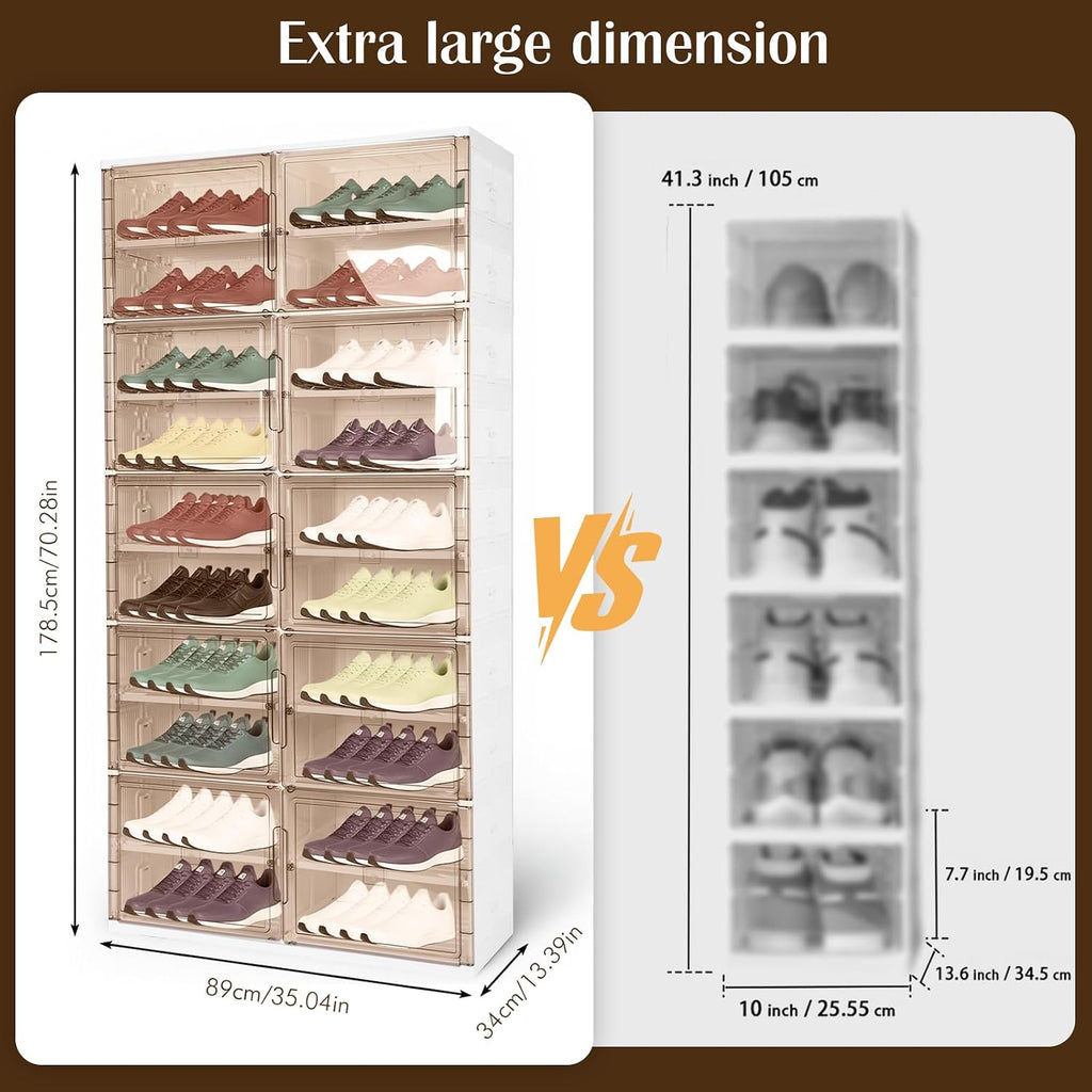 10 Tiers 40 Pairs Large Plastic Folding Shoe Cabinet with Doors Easy Assembly Shoe Shelves Organizer for Entryway Living Room
