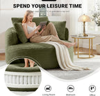 ivoros Oversized Round Lounge Chair Indoor, Corduroy Upholstered Deep Seat Cloud Circle Sofa Chair, Fluffy Boneless Sleeper Chair for Reading & Lounging, No Assembly Required (Green)