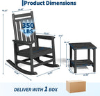 Garvee HDPE Rocking Chair Outdoor Set of 2 with Side Table - Poly High Back Porch Rocker Chairs for Adults - All Weather Resistant Furniture for Patio Front Porch - Black