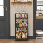 3-Tier Liquor Stand for Home Bar, Stepped Wine Rack Freestanding Floor for Liquor Whiskey Wine, Versatile Corner Wine Bottle Display Stand with Fences, Vintage Brown, Safe Height for Kids & Pets