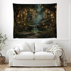 xyeey Gothic Fantasy Enchanted Forest Tapestry Mystical Waterfall Painting Wall Hanging Decor Fairy Lights Nature Landscape Art Vintage Tapestries for Living Room Gallery Wall Decor white60x80inch