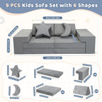 Lischwert Kids Couch, Modular Kids Play Couch, Child Sofa for Girls Boys, Toddler Sectional Sofa with Building Fort, Convertible Foam Playhouse for Baby Indoor Outdoor (9, Grey)