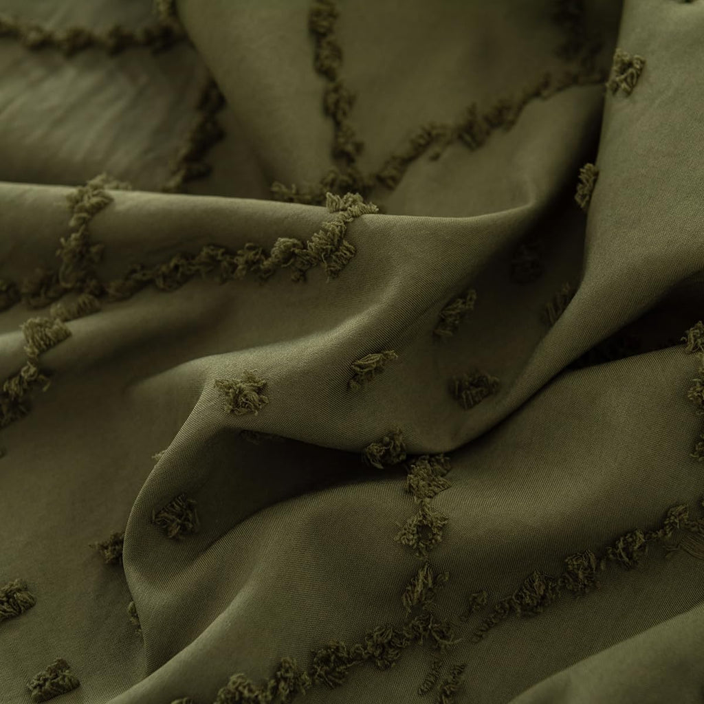 Bed Skirt King Size Ruffled Bed Skirt with Split Corners, 18 Inch Drop Dust Ruffle Bed Skirts with Platform, Boho Tufted Shabby Chic King Size Bed Skirts, Olive Green