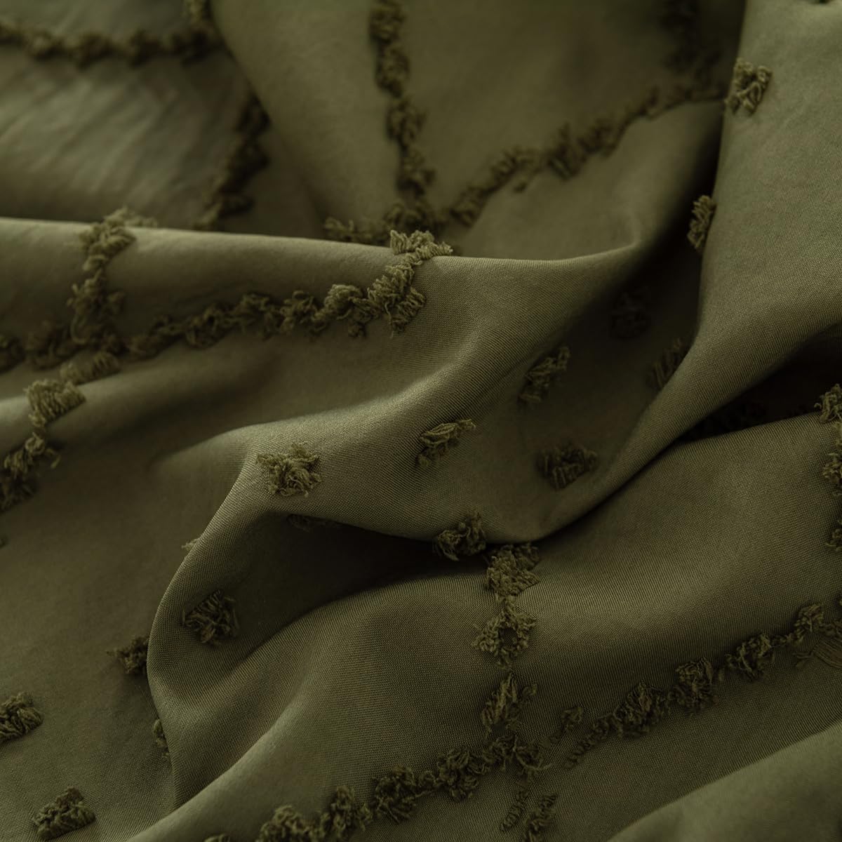 Bed Skirt King Size Ruffled Bed Skirt with Split Corners, 18 Inch Drop Dust Ruffle Bed Skirts with Platform, Boho Tufted Shabby Chic King Size Bed Skirts, Olive Green