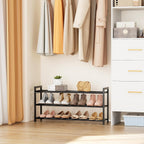 LANTEFUL 3-Tier Expandable Shoe Rack for Closet, Adjustable 18"-33" Metal Shoe Organizer for 12 Pairs, Shoe Shelf for Small Spaces, Entryway, Bedroom with 5 Hooks