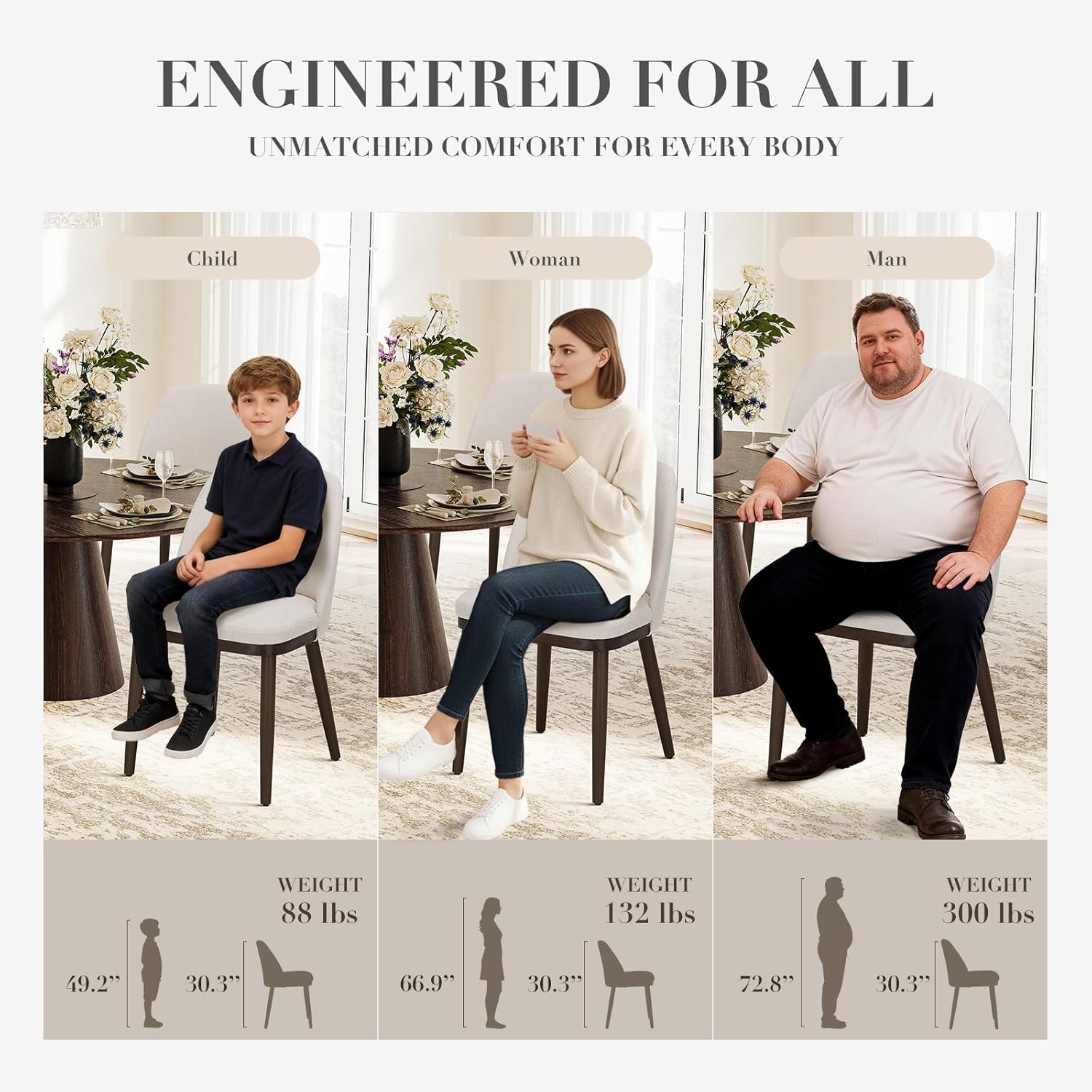 COLAMY Upholstered Dining Chairs Set of 4, Modern Kitchen Chairs with Back, Fabric Side Dining Room Chairs with Wood Legs for Kitchen Dining Room Restaurant, Beige