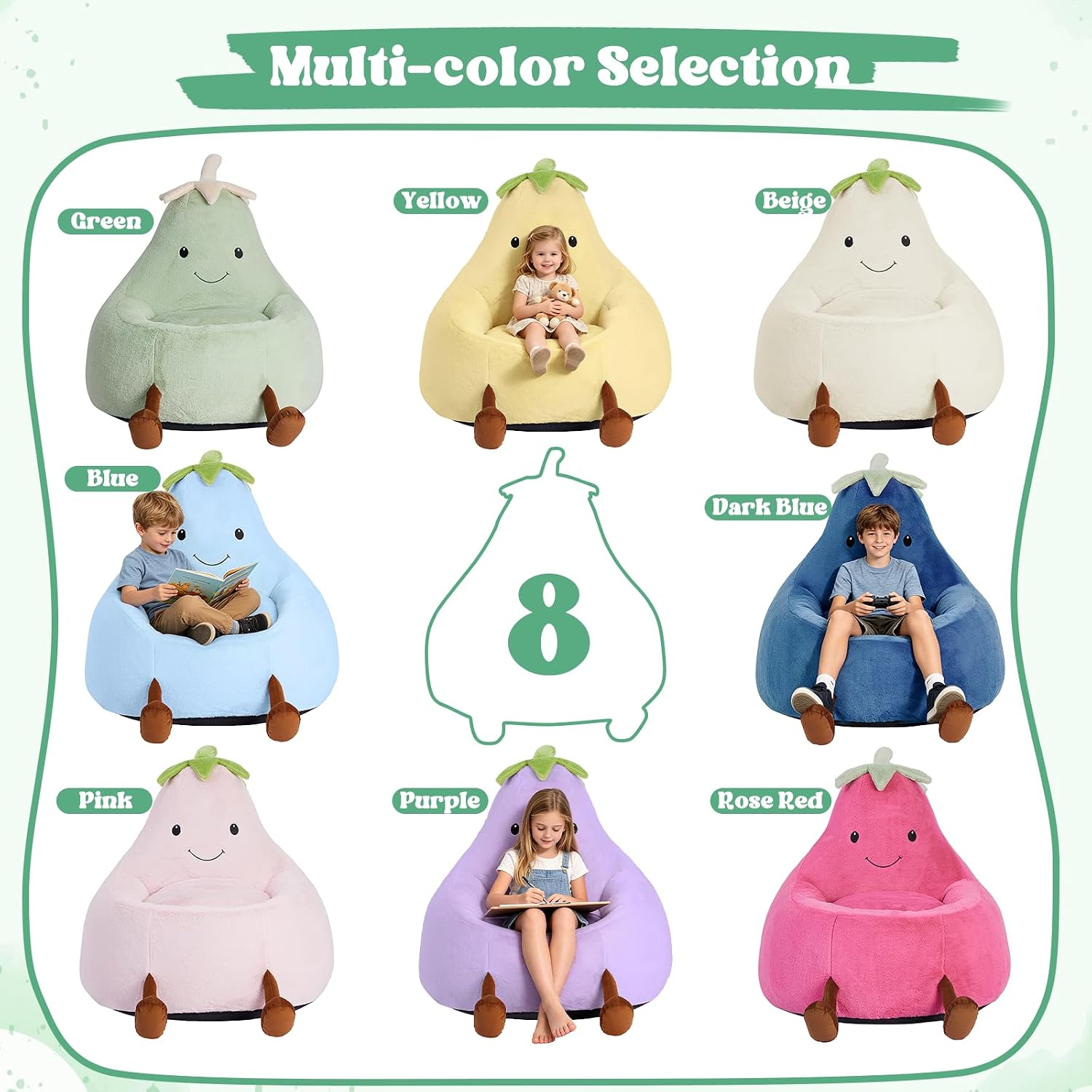 31 Inches Memory Foam Bean Bag Chair - Ultra Soft Faux Rabbit Fur Sofa with Handle & Machine Washable Cover, Comfy Lazy Chair for Kids Teens, Perfect for Reading Gaming in Living Room Bedroom，Green