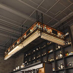 31.5in Ceiling Wine Glass Rack, 2-Tier Wooden Hanging Wine Rack, Industrial Black Metal Hanging Wine Storage Holder, with Glass Holder for Restaurant, Bar (BLACK, 31.5 * 11.8 * 35.4INCH)