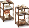 Set of 2 Side Tables 3-Tier Small End Table with Storage Shelf, Modern Bedside Nightstand for Living Room, Bedroom, Office and Small Spaces(Square,Rustic Brown)