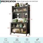 JOYBASE Kitchen Pantry Storage Cabinet with Doors and Wheels, 65" Tall Freestanding Buffet Pantry Cabinet with Microwave Stand Pantry with Storage (Dark Gray, Steel)