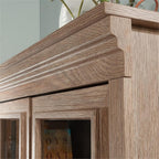 Pemberly Row Engineered Wood Library Hutch, Brushed Oak Finish, 42.17 in H x 31.5 in W x 17.68 in D, Adjustable Shelves, Cord Management, Safety Glass Doors, Home Office or Study Storage Unit