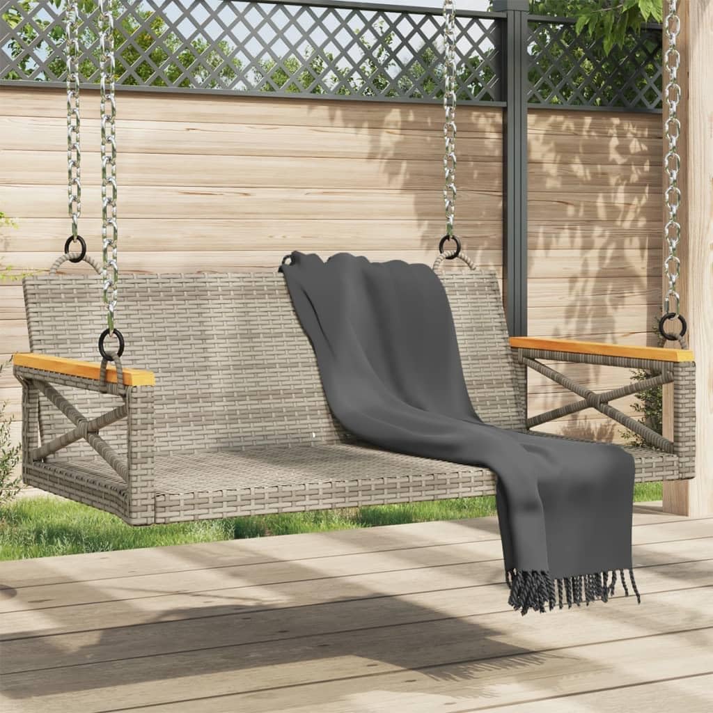Outdoor Hanging Swing Bench for 2 People, Patio Porch Seat with Durable Powder-Coated Steel Frame and Weather-Resistant PE Rattan, Gray