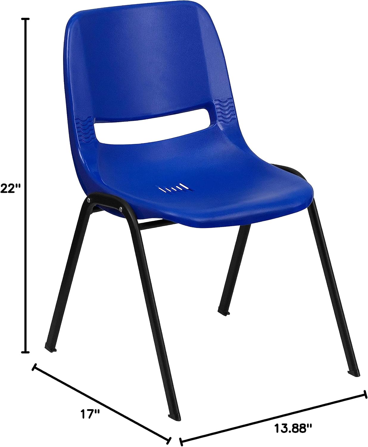 EMMA + OLIVER Kid's Navy Ergonomic Shell Stack Chair - Black Frame and 12" H Seat