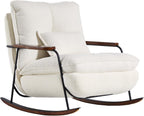 zyz Oversized Nursery Rocking Chair with Pillow, Teddy Upholstered Rocker Chair with Solid Wood & Steel Frame, 25° Gentle Rocking Accent Chair with DIY Ottoman Footrest for Living Room Bedroom, White