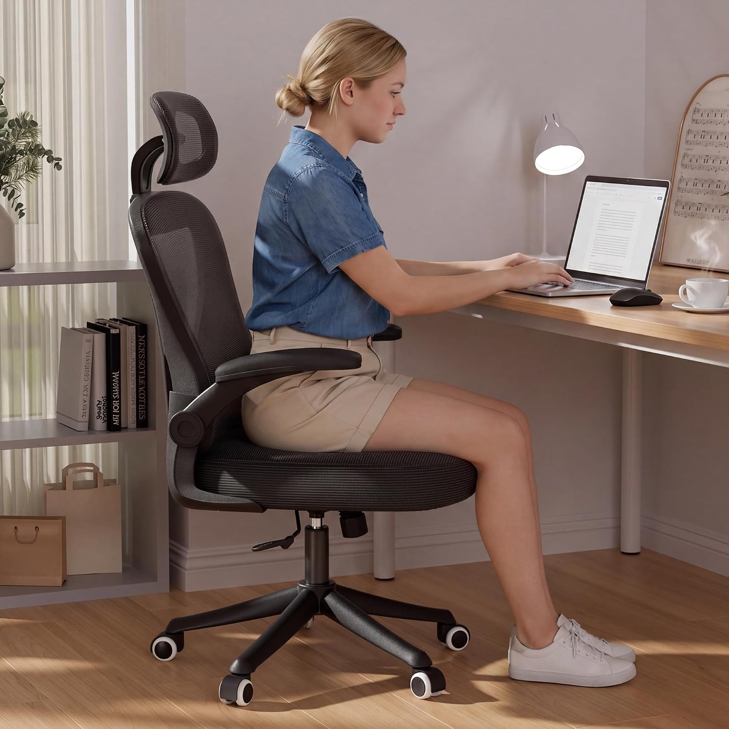 SeekFancy Ergonomic Office Chair M903, Computer Desk Chair | High Back Mesh Office Chair with Adjustable Lumbar Support, Headrest, Flip-Up Armrests, Wheels, 330LBS Capacity, Black